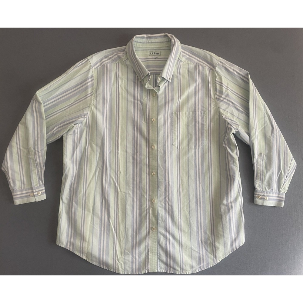 LL Bean Women 3X Button Up Shirt 100% Cotton Coastal Blue Green Stripe Classic